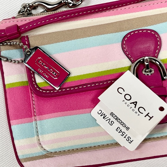 COACH Soho Stripe Wristlet | Multicolor w/ Pink Leather